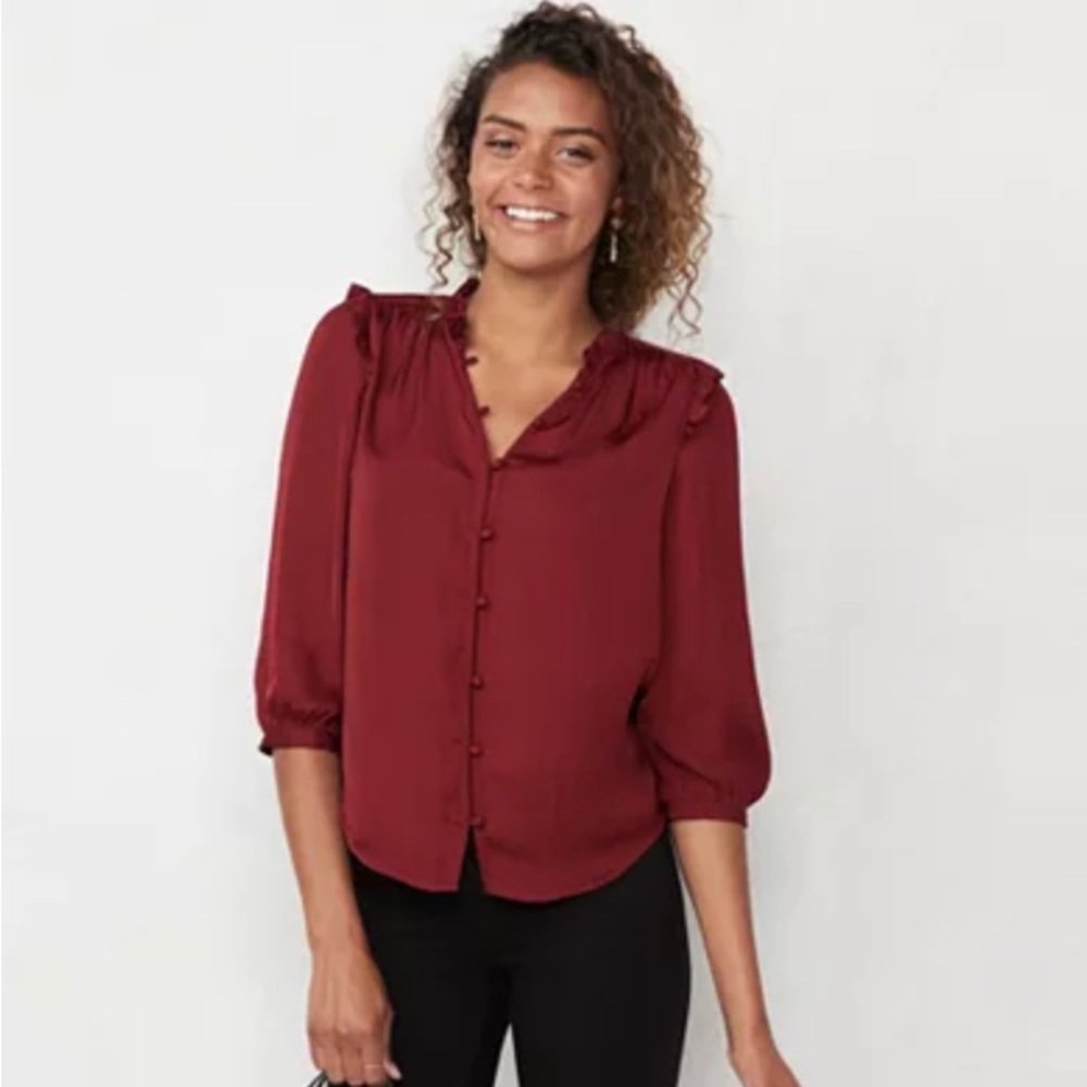Lauren Conrad Wine Button Front Blouse